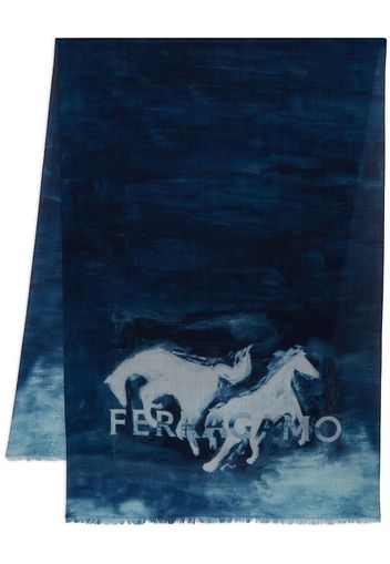 Ferragamo horse-print wool stole - Blue