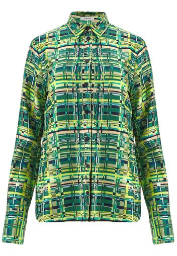 Ferragamo long-sleeved checkered silk shirt - Green