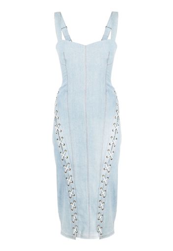 Fleur Du Mal lace-up washed denim fitted dress - Blue