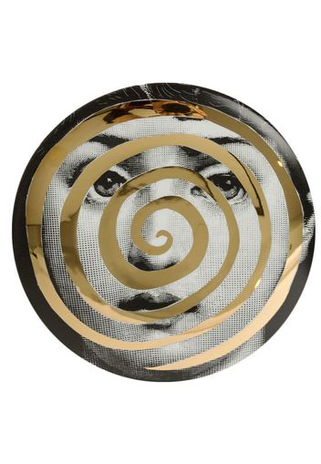 Fornasetti face spiral plate - Black/White/Gold