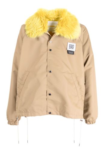 Fumito Ganryu faux-fur collar shirt jacket - Neutrals