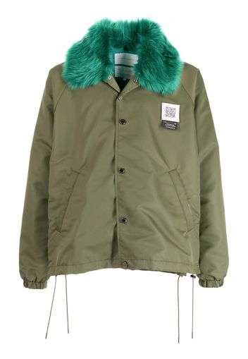 Fumito Ganryu faux fur-trim shirt jacket - Green
