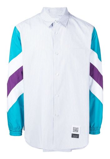 Fumito Ganryu contrast-sleeve striped shirt - Blue