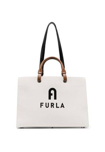 Furla logo-print leather tote - White