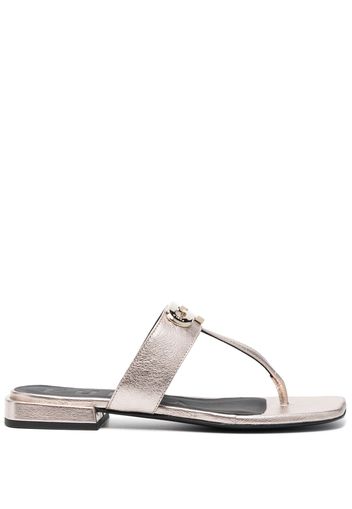 Furla logo-plaque flat sheepskin sandals - Gold