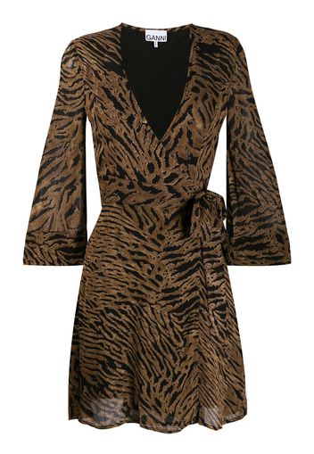 Ganni tiger print wrap dress - Brown