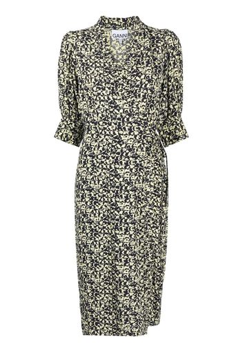 GANNI floral wrap midi dress - Black