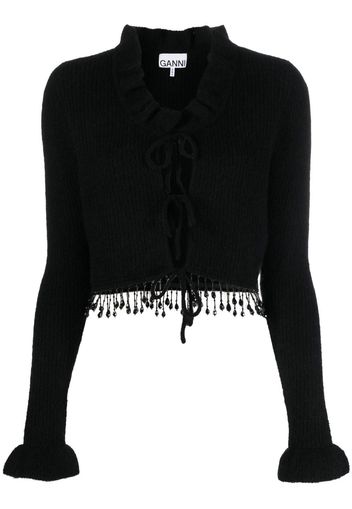 GANNI beaded fringe knitted cardigan - Black