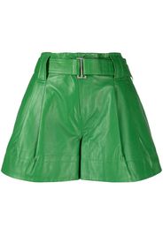 GANNI belted pleat-detail shorts - Green