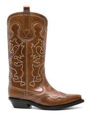 GANNI 50mm mid-calf western boots - Brown