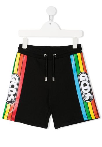 Gcds Kids logo-tape cotton shorts - Black