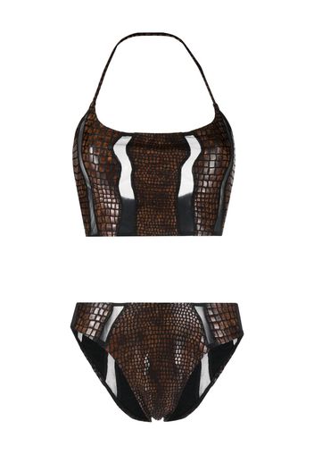 Gianfranco Ferré Pre-Owned 2000s crocodile-embossed bikini set - Brown