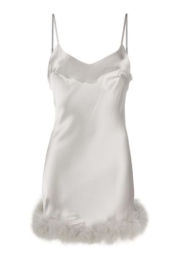 feather-trimmed satin cami dress