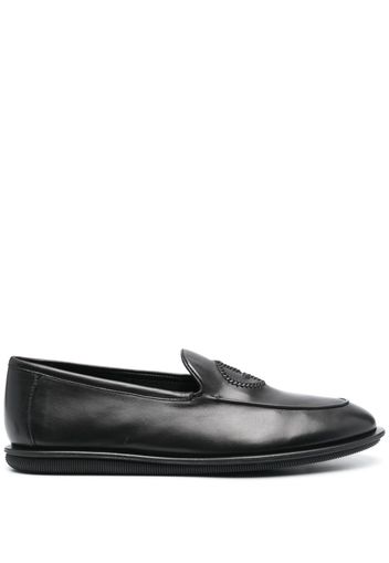 Giorgio Armani logo-embroidered leather loafers - Black