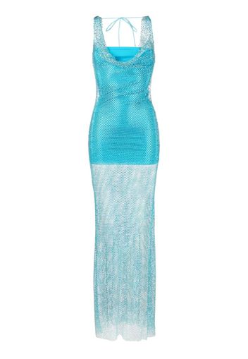 Giuseppe Di Morabito crystal-embellished cowl-neck crocheted maxi dress - Blue