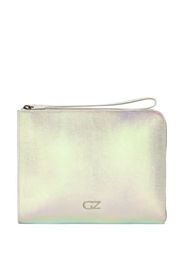 metallic-print zipped clutch bag