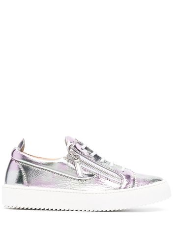 metallic leather low-top sneakers