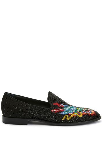 Giuseppe Zanotti rhinestone-embellished dragon-motif loafers - Black