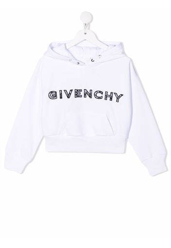 Givenchy Kids lace logo-embroidered cropped hoodie - White