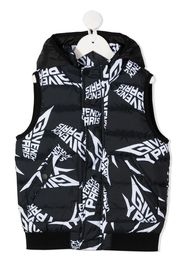 graphic-print hooded gilet