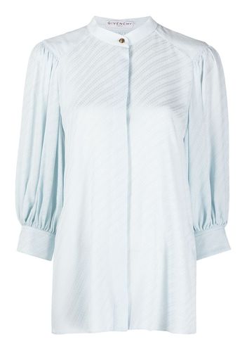 collarless puff-sleeve blouse