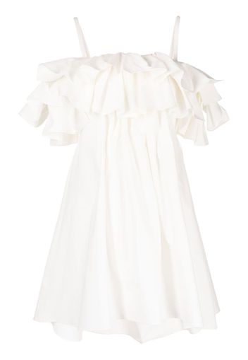 Goen.J cold-shoulder ruffled dress - White