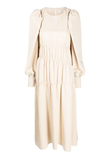 Goen.J ruched puffed-sleeve midi dress - Neutrals