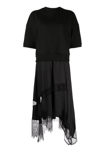 Goen.J lace-trim contrast dress - Black