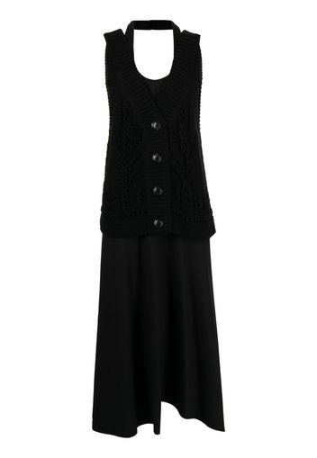 Goen.J crochet-panel layered dress - Black