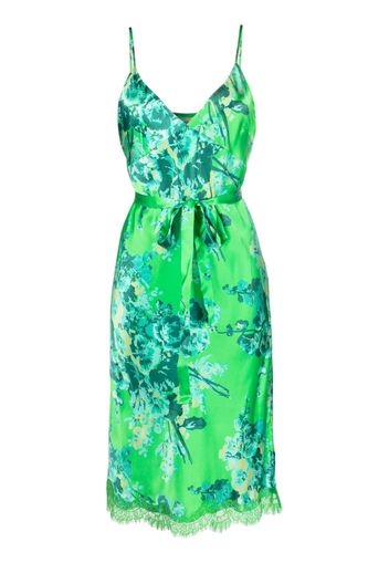 Gold Hawk floral-print lace-detail silk dress - Green
