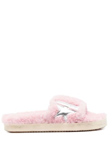 Golden Goose logo-patch shearling slides - Pink