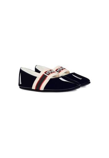 Gucci Kids Baby patent leather ballet flat with Gucci stripe - Blue