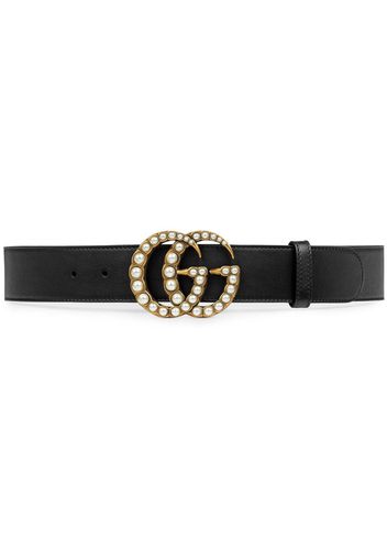 Gucci Leather belt with pearl Double G - Black