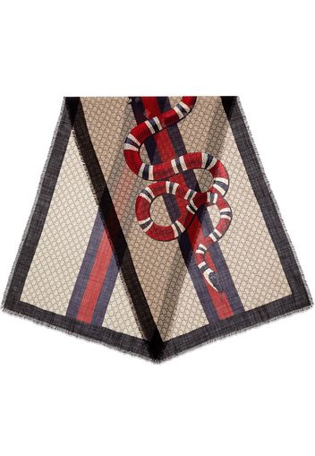 Gucci Web and Kingsnake print wool scarf - Brown