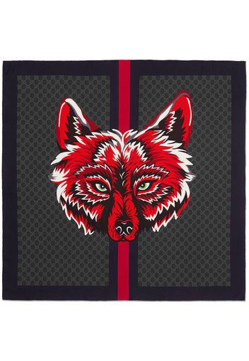 Gucci GG silk carré with wolf - Black