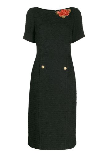 Gucci textured tweed floral brooch dress - Black