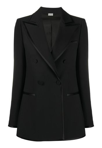 double-breasted contrast-trim blazer