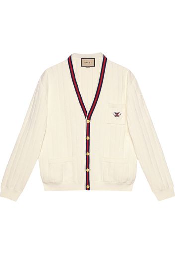 Gucci Web-trim cotton cardigan - White