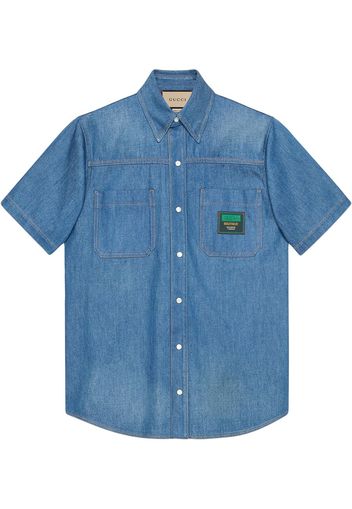 Gucci logo patch short-sleeved denim shirt - Blue