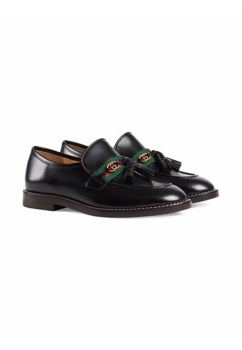 Gucci Kids Web-stripe leather loafers - Black