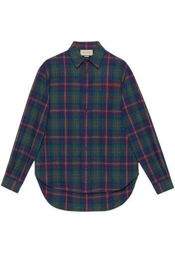 Gucci tartan-print embroidered shirt - Blue