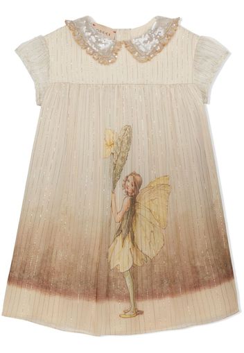 Gucci Kids lamé butterfly-print dress - Neutrals