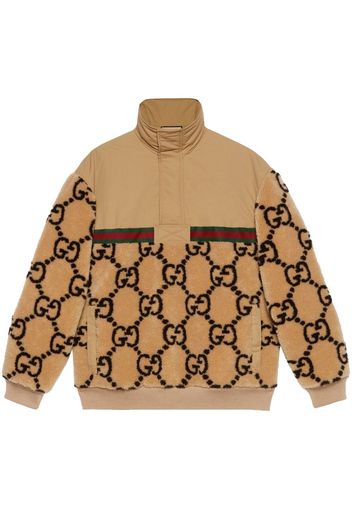 Gucci GG jacquard faux fur half-zip jacket - Brown