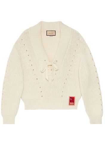 Gucci open-knit lace-up jumper - White