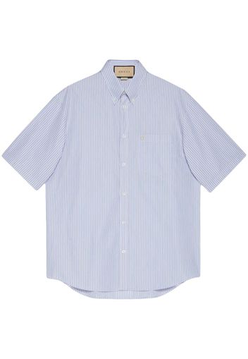 Gucci embroidered-logo striped panelled shirt - Blue