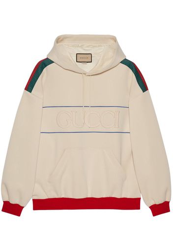 Gucci Web-stripe logo-embossed hoodie - Neutrals