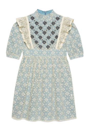 Gucci Kids bead-embellished short-sleeve embroidered dress - Blue