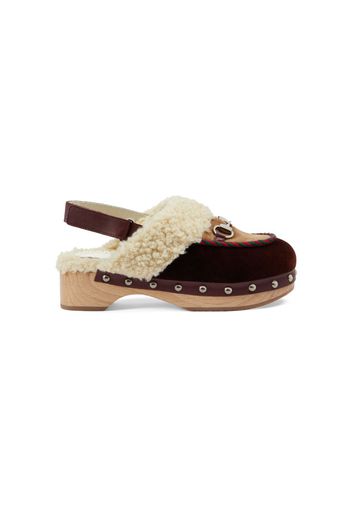 Gucci Kids Horsebit-detail velvet clogs - Brown