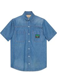 Gucci logo patch short-sleeved denim shirt - Blue