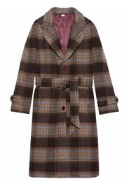 Gucci Check wool logo-patch coat - Brown